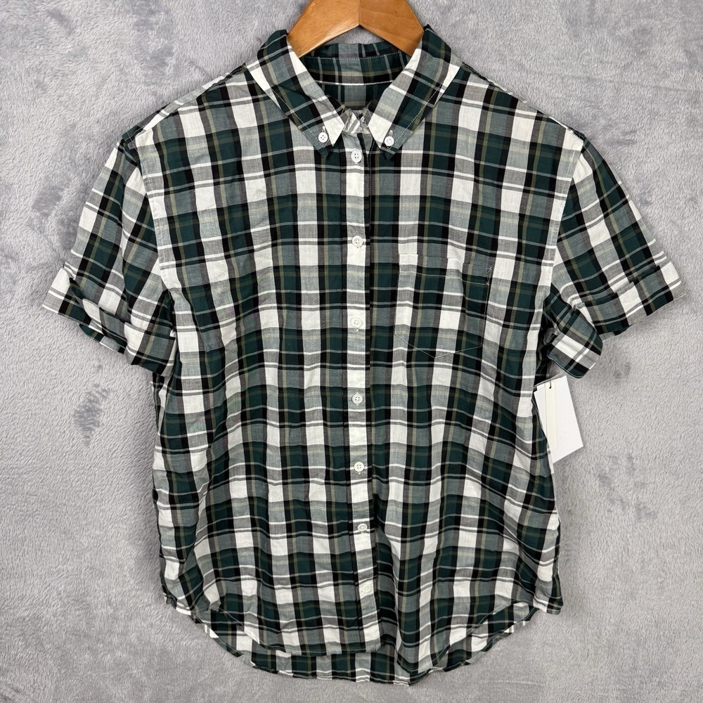 Equipment Femme Button Front Shirt S Plaid Blue Short Sleeve 100% Cotton New